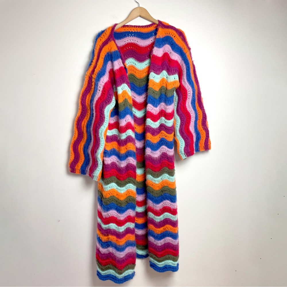 Handmade Crochet Rainbow Chevron Duster Cardigan Sweater Dopamine Maximalist